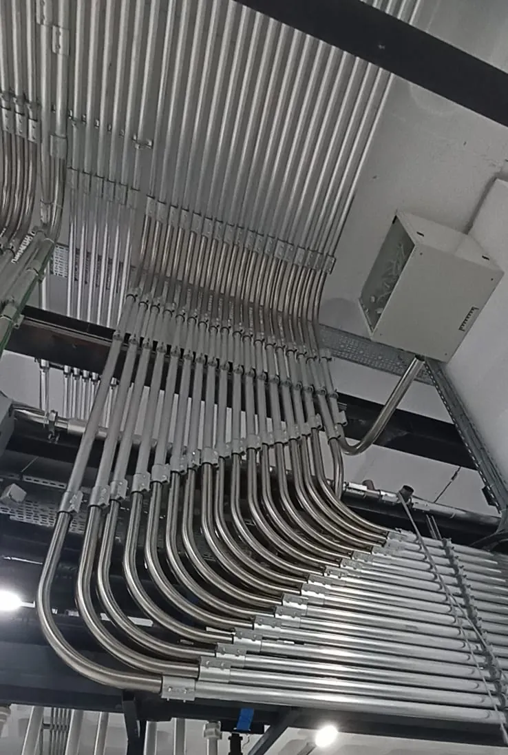 Stainless conveying line bends and distribution detail